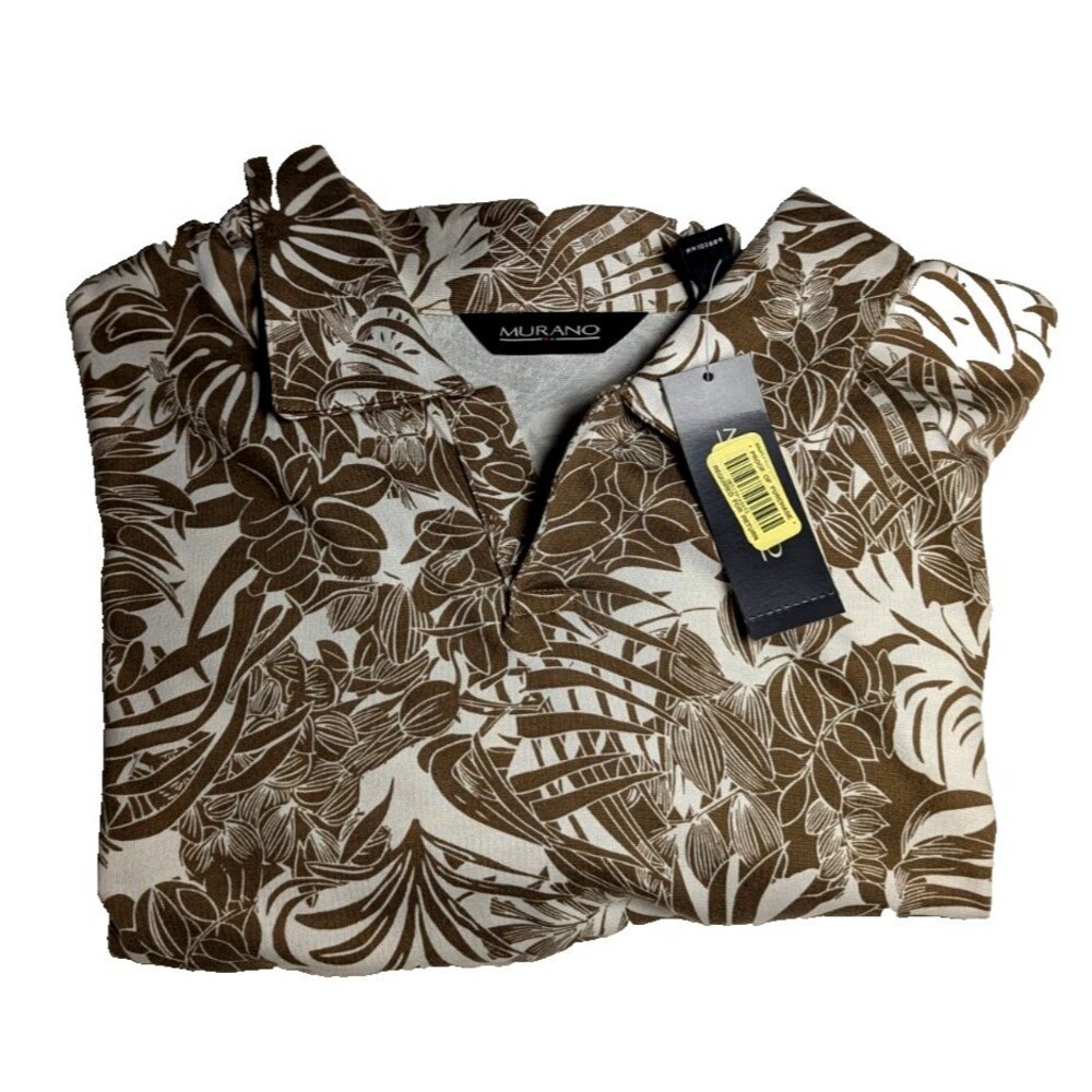 Vtg Murano Short Sleeve Shirt Men's XL Cotton Blend Brown Tropical Print NWT